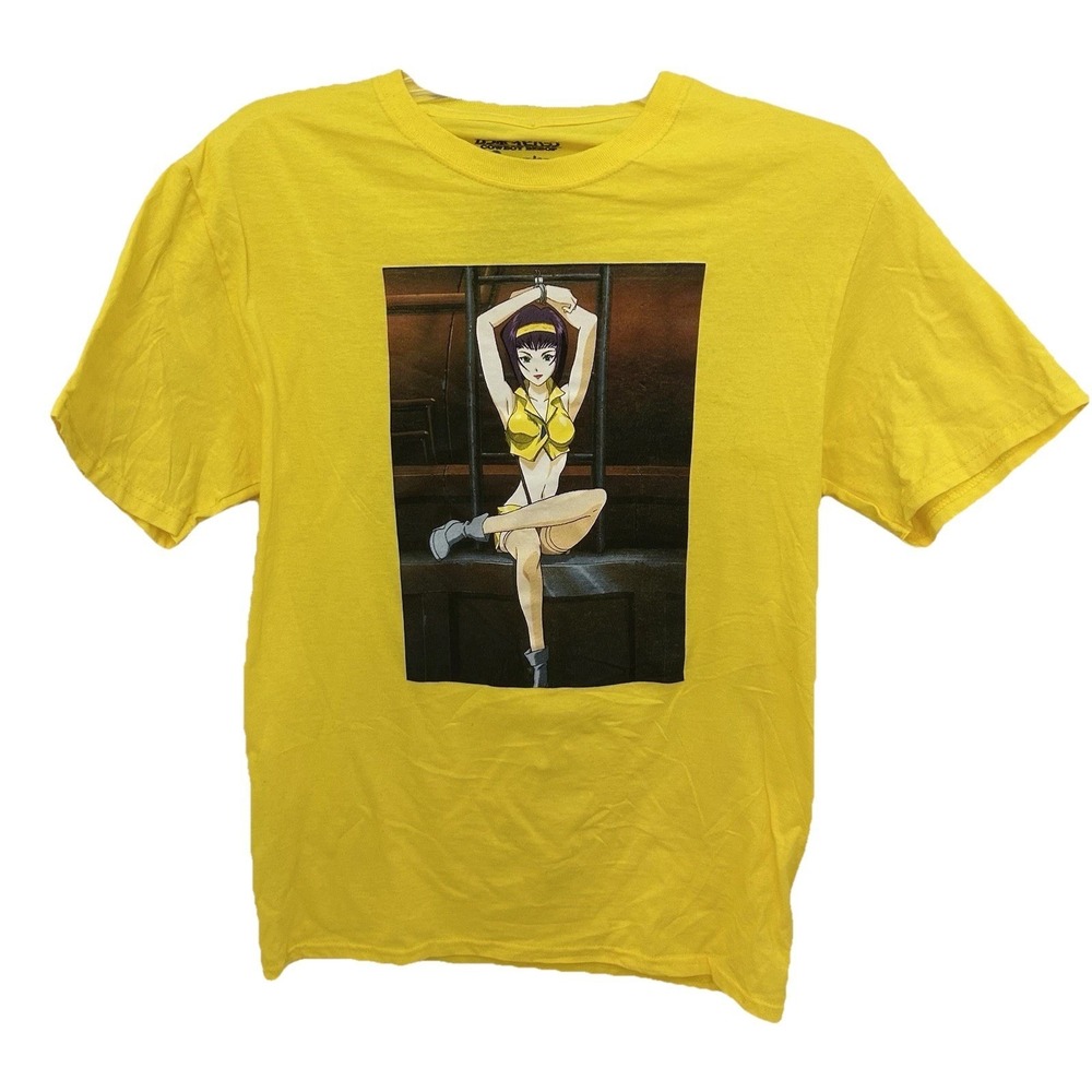 Cowboy‎ Bebop Faye Valentine Graphic T-Shirt Mens Small Yellow Anime Funimation